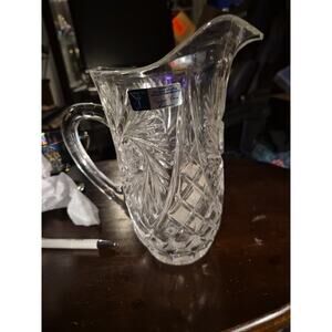 Vintage 24%lead Crystal Water pitcher Diamond Pattern Made In Yugoslavia By